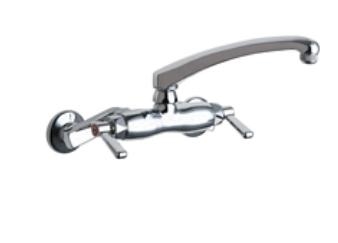 Chicago Faucets 445-L8E1ABCP Hot and Cold Water Sink Faucet, 3-3/8" Body with Adjustable Arms, 8" L-Type Spout, Full Flow Quixtop Outlet, Lever Handle
