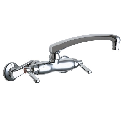 Chicago Faucets 445-L8E35RABCP Hot and Cold Water Sink Faucet, 3-3/8" Body, Adjustable Arms 3" - 8-3/8", 8" L-Type Spout, 1.5 GPM Softflo Aerator, 2-3/8" Lever Handle