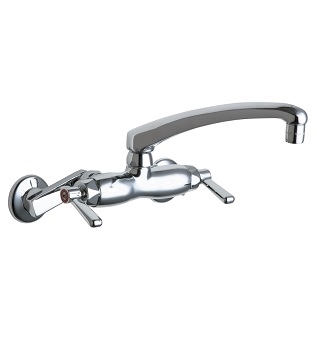 Chicago Faucets 445-L8RABCP Hot and Cold Water Sink Faucet, 3-3/8" Body with Adjustable Arms, 8" L-Type Spout, 2.2 GPM Softflo Aerator, Integral Shut-off Stop, Lever Handle