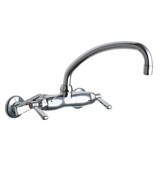 Chicago Faucets 445-L9ABCP Hot and Cold Water Sink Faucet, 3-3/8" Body with Adjustable Arms, 9-1/2" L-Type Spout, 2.2 GPM Softflo Aerator, Lever Handle