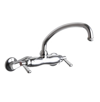 Chicago Faucets 445-L9E1ABCP Hot and Cold Water Sink Faucet, 3-3/8" Body with Adjustable Arms, 9-1/2" L-Type Spout, Full Flow Quixtop Outlet, Lever Handle