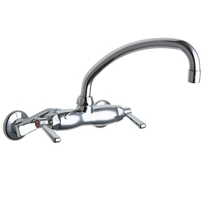 Chicago Faucets 445-L9E35RABCP Hot and Cold Water Sink Faucet, 3-3/8" Body, Adjustable Arms 3" - 8-3/8", 9-1/2" L-Type Spout, 1.5 GPM Softflo Aerator, 2-3/8" Lever Handle