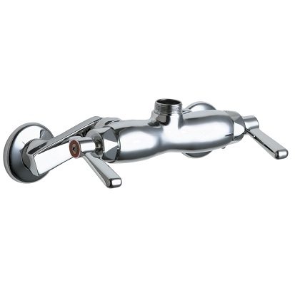 Chicago Faucets 445-LESHCAB Hot and Cold Water Sink Faucet, 3-3/8" Body, Adjustable Arms 3" - 8-3/8", 2-3/8" Lever Handle, Less Spout