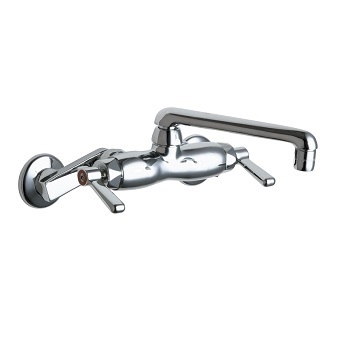 Chicago Faucets 445-XKABCP Hot and Cold Water Sink Faucet, 3-3/8" Body with Adjustable Arms, 6" S-Type Spout, 2.2 GPM Softflo Aerator, Ceramic 1/4-Turn Operating Cartridge, Lever Handle