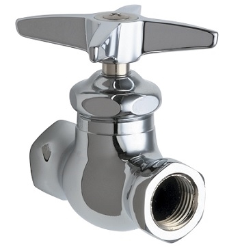 Chicago Faucets 45-244ABCP Straight Stop Fitting, 1/2" NPT Female Thread Inlet, 1/2" NPT Female Thread Outlet, Klo-Self Self-closing Cartridge, 3" Cross Handle