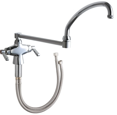 Chicago Faucets 50-DJ21ABCP Hot and Cold Water Mixing Sink Faucet, Single Hole, 21" Double-jointed Swing Spout, Full Flow Quixtop Outlet, 2-3/8" Lever Handle