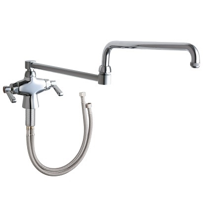 Chicago Faucets 50-DJ26ABCP Hot and Cold Water Mixing Sink Faucet, Single Hole, 26" Double-jointed Swing Spout, Full Flow Quixtop Outlet, 2-3/8" Lever Handle