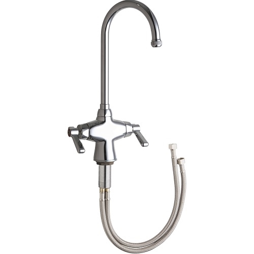 Chicago Faucets 50-E1ABCP Hot and Cold Water Mixing Sink Faucet, Single Hole, 5-1/4" Gooseneck Spout, Full Flow Quixtop Outlet, Lever Handle