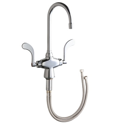 Chicago Faucets 50-E26-5-317XKABCP Hot and Cold Water Mixing Sink Faucet, Single Hole, 5-1/4" Gooseneck Spout, 1.0 GPM Econo-Flo Non-Aerating Spray, Ceramic Operating Cartridge, 4" Wristblade Handle
