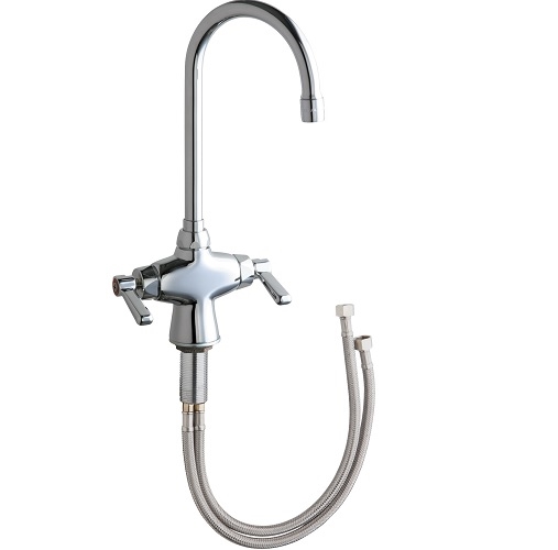 Chicago Faucets 50-E2805-5ABCP Hot and Cold Water Mixing Sink Faucet, Single Hole, 5-1/4" Gooseneck Spout, 0.5 GPM Econo-Flo Non-Aerating Spray, Lever Handle