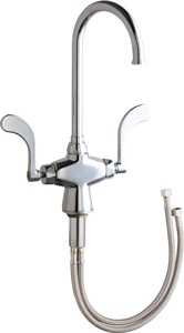 Chicago Faucets 50-GN2FC317XKABCP Hot and Cold Water Mixing Sink Faucet, 5-1/4" Gooseneck Spout, 1.5 GPM Laminar Flow Control Insert in Spout Inlet, 4" Wristblade Handle