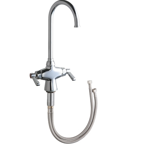 Chicago Faucets 50-GN2FCABCP Hot and Cold Water Mixing Sink Faucet, 5-1/4" Gooseneck Spout, 1.5 GPM Flow Control, 2-3/8" Lever Handle