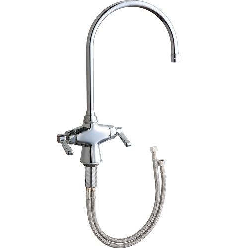 Chicago Faucets 50-GN8AE3ABCP Hot and Cold Water Mixing Sink Faucet, 8" Gooseneck Spout, 2.2 GPM Softflo Aerator, 2-3/8" Lever Handle