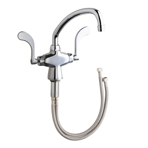 Chicago Faucets 50-L9E35-317XKABCP Hot and Cold Water Mixing Sink Faucet, 9-1/2 L-Type Spout, 1.5 GPM Softflo Aerator, Ceramic Operating Cartridge, 4" Wristblade Handle
