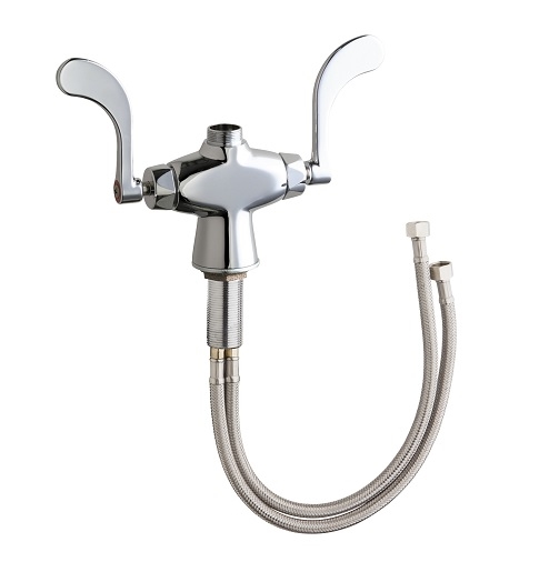 Chicago Faucets 50-LES317XKAB Hot and Cold Water Sink Faucet, Single Hole, 4" Wristblade Handle, Ceramic 1/4-Turn Operating Cartridge, Less Spout