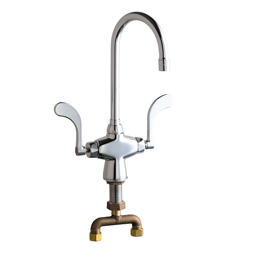 Chicago Faucets 50-T317XKABCP Hot and Cold Water Mixing Sink Faucet, 5-1/4" Gooseneck Spout, 2.2 GPM Softflo Aerator, Ceramic 1/4-Turn Operating Cartridge, Wristblade Handle