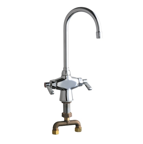 Chicago Faucets 50-TABCP Hot and Cold Water Mixing Sink Faucet, 5-1/4" Gooseneck Spout, 2.2 GPM Softflo Aerator, 2-3/8" Lever Handle