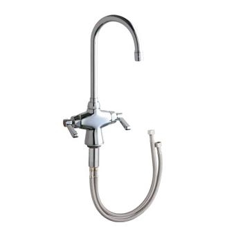 Chicago Faucets 50-XKABCP Hot and Cold Water Mixing Sink Faucet, 5-1/4" Gooseneck Spout, 2.2 GPM Softflo Aerator, Lever Handle, Ceramic 1/4-Turn Operating Cartridge