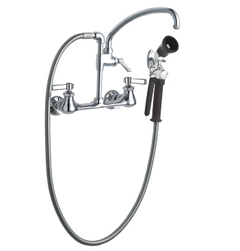 Chicago Faucets 509-GXKCAB Wall Mounted Pre-Rinse Fitting with 613-A Adapta-Faucet, Adjustable Arms for 7-1/4" - 8-3/4" Centers, 1.0 GPM at 60 PSI Spray Valve, 9-1/2" L-Type Spout, 2-3/8" Lever Handle