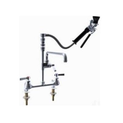 Chicago Faucets 509-SSVBL12XKCAB Pre-Rinse Fitting with 613-A Adapta-Faucet, 8" Fixed Centers, 1.0 GPM at 60 PSI Spray Valve, 12" L-Type Spout, 2-3/8" Lever Handle, E23JKABCP Back Flow Preventer
