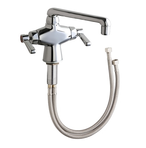 Chicago Faucets 51-ABCP Hot and Cold Water Mixing Sink Faucet, Single Hole, 2.2 GPM Softflo Aerator, 6" S-Type Spout, Lever Handle