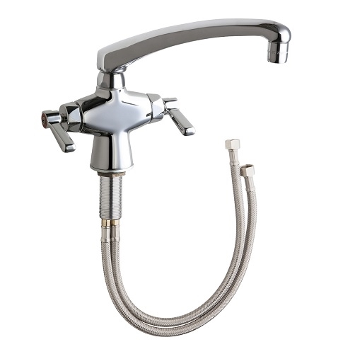 Chicago Faucets 51-L8ABCP Hot and Cold Water Mixing Sink Faucet, Single Hole, 2.2 GPM Softflo Aerator, 8" L-Type Spout, Lever Handle