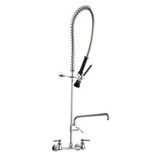 Chicago Faucets 510-GCVB613AL12AB Pre-Rinse Fitting with 12" Adapta-Faucet, 8" Body, Adjustable Arms, 1.0 GPM at 60 PSI Spray Valve, E23JKABCP In-Line Back Flow Preventer, Lever Handle