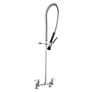 Chicago Faucets 510-SSVBABCP Pre-Rinse Fitting, Deck Mounted, 8" Fixed Centers, 1.0 GPM at 60 PSI Spray Valve, Shank Assembly, In-Line Back Flow Preventer (E23JKCP), Lever Handle (DISCONTINUED)