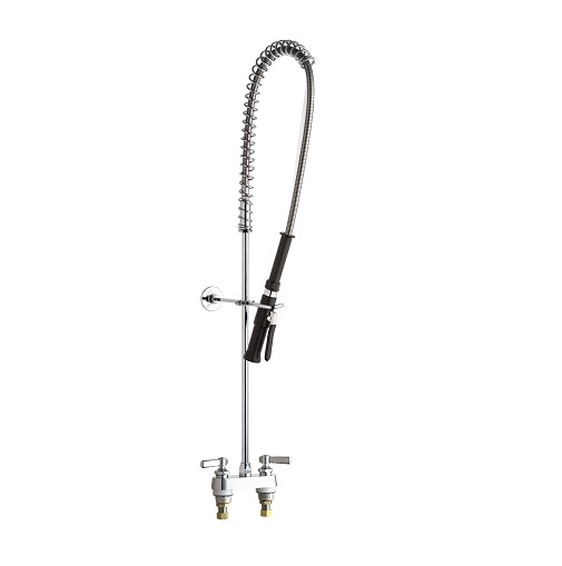 Chicago Faucets 526-919SASABCP Pre-Rinse Fitting, Dual Supply, 4" Fixed Centers, 1.25 GPM at 60 PSI Spray Valve, Lever Handle (DISCONTINUED)