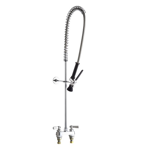 Chicago Faucets 526-919SLABCP Pre-Rinse Fitting, Dual Supply, 4" Fixed Centers, 1.0 GPM at 60 PSI Spray Valve, Lever Handle
