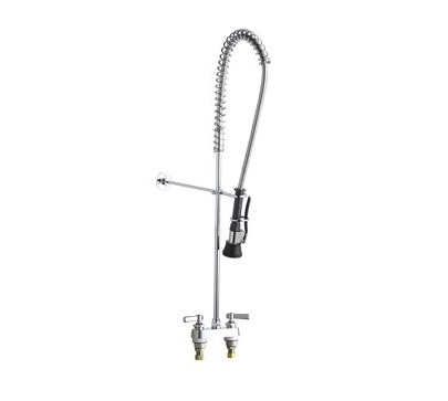 Chicago Faucets 526-919STFABCP Pre-Rinse Fitting, Dual Supply, 4" Fixed Centers, 0.91 / 0.99 GPM at 60 PSI Low Flow Spray Valve, Lever Handle