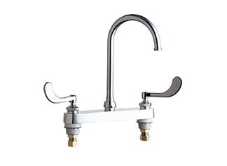 Chicago Faucets 527-GN2A317ABCP Hot and Cold Water Sink Faucet, 8" Fixed Centers, 5-1/4" Gooseneck Spout, Wristblade Handle