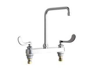 Chicago Faucets 527-HA8-317ABCP Hot and Cold Water Sink Faucet, 8" Fixed Centers, 8" High Arc Spout, 2.2 GPM Softflo Aerator, Wristblade Handle