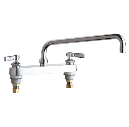 Chicago Faucets 527-L12ABCP Hot and Cold Water Sink Faucet, 8" Fixed Centers, 12" L-Type Spout, 2.2 GPM Softflo Aerator, Lever Handle
