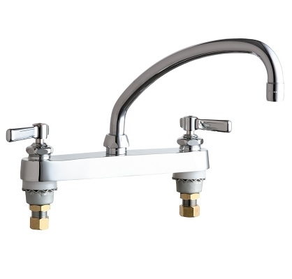 Chicago Faucets 527-L9ABCP Hot and Cold Water Sink Faucet, 8" Fixed Centers, 9-1/2" L-Type Spout, 2.2 GPM Softflo Aerator, 2-3/8" Lever Handle
