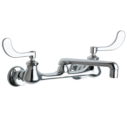 Chicago Faucets 540-LD317ABCP Hot and Cold Water Sink Faucet, Wall Mounted, 8" Body with Adjustable Arms, 2.2 GPM Softflo Aerator, 6" S-Type Spout, 4" Wristblade Handle