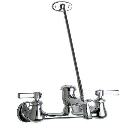 Chicago Faucets 540-LD897SWXFXKCP Hot and Cold Water Sink Faucet, 8" Fixed Centers, 5-3/4" Vacuum Breaker Spout with 3/4" Male Hose Thread, Ceramic Operating Cartridge, 2-3/8" Lever Handle
