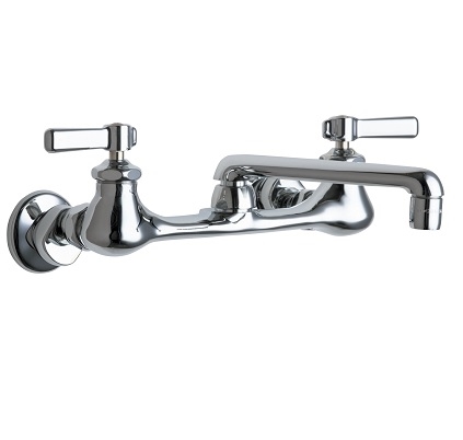 Chicago Faucets 540-LDABCP Hot and Cold Water Sink Faucet, Wall Mounted, 8" Body with Adjustable Arms, 6" S-Type Spout, 2.2 GPM Softflo Aerator, Lever Handle