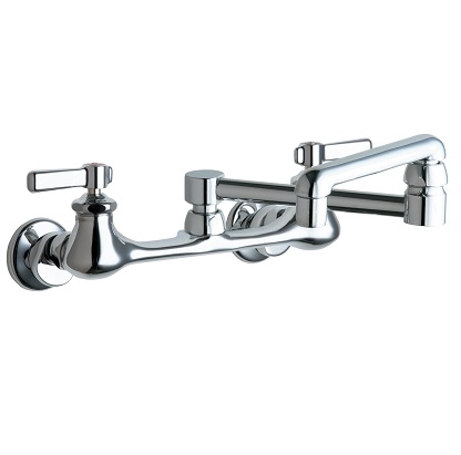 Chicago Faucets 540-LDDJ18E35ABCP Hot and Cold Water Sink Faucet, 8" Body with Adjustable Arms, 1.5 GPM Softflo Aerator, 18" Double Jointed Spout, 2-3/8" Lever Handle