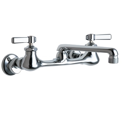 Chicago Faucets 540-LDE2CP Hot and Cold Water Sink Faucet, 8" Body, Adjustable Arms 7-1/4" - 8-3/4", Full Flow 3/4" Hose Thread Male Outlet, 6" S-Type Spout, 2-3/8" Lever Handle