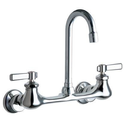Chicago Faucets 540-LDGN1AE3ABCP Hot and Cold Water Sink Faucet, 8" Body, Adjustable Arms, 2.2 GPM Softflo Aerator, 3-1/2" Gooseneck Spout, Lever Handle
