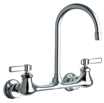Chicago Faucets 540-LDGN2AE3ABCP Hot and Cold Water Sink Faucet, 8" Body, Adjustable Arms, 2.2 GPM Softflo Aerator, 5-1/4" Gooseneck Spout, Lever Handle