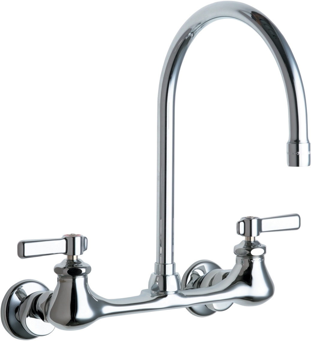 Chicago Faucets 540-LDGN8AE3ABCP Hot and Cold Water Sink Faucet, 8" Body, Adjustable Arms, 2.2 GPM Softflo Aerator, 8" Gooseneck Spout, Lever Handle