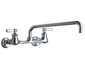Chicago Faucets 540-LDL12ABCP Hot and Cold Water Sink Faucet, 8" Body with Adjustable Arms, 2.2 GPM Softflo Aerator, Lever Handle, 12" L-Type Spout