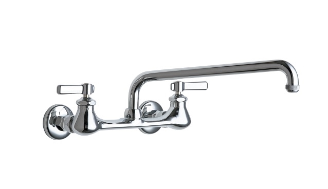 Chicago Faucets 540-LDL12E1ABCP Hot and Cold Water Sink Faucet, 8" Body, Adjustable Arms, 12" L-Type Spout, Full Flow Quixtop Outlet, Lever Handle