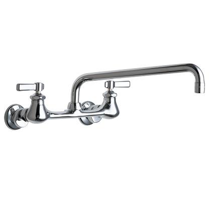 Chicago Faucets 540-LDL12E35XKABCP Hot and Cold Water Sink Faucet, 8" Body, Adjustable Arms, 12" L-Type Spout, 1.5 GPM Softflo Aerator, Ceramic 1/4-Turn Operating Cartridge, 2-3/8" Lever Handle