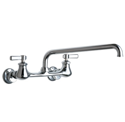 Chicago Faucets 540-LDL12HFAB Hot and Cold Water Sink Faucet, 8" Body, Adjustable Arms, 12" L-Type Spout,  Full Flow Spout End Ring, 2-3/8" Lever Handle