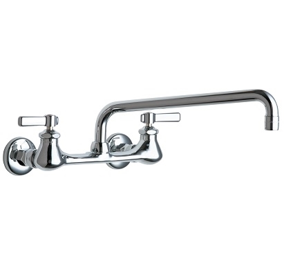 Chicago Faucets 540-LDL12WXFABCP Hot and Cold Water Sink Faucet, 8" Fixed Centers, 12" L-Type Spout, 2.2 GPM Softflo Aerator, Lever Handle