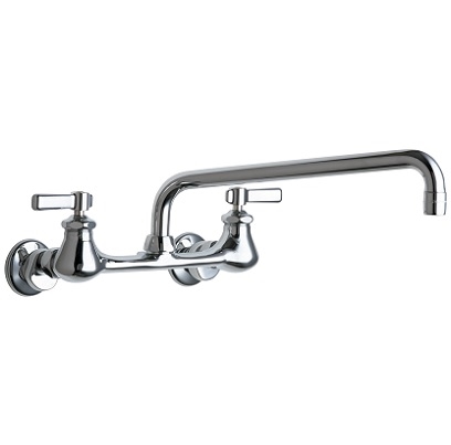 Chicago Faucets 540-LDL12XKABCP Hot and Cold Water Sink Faucet, 8" Body, Adjustable Arms, 12" L-Type Spout, 2.2 GPM Softflo Aerator, Ceramic 1/4-Turn Operating Cartridge, Lever Handle