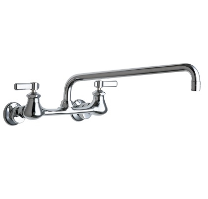 Chicago Faucets 540-LDL15E1ABCP Hot and Cold Water Sink Faucet, 8" Body, Adjustable Arms 7-1/4" - 8-3/4", 14" L-Type Spout, Full Flow Quixtop Outlet, 2-3/8" Lever Handle
